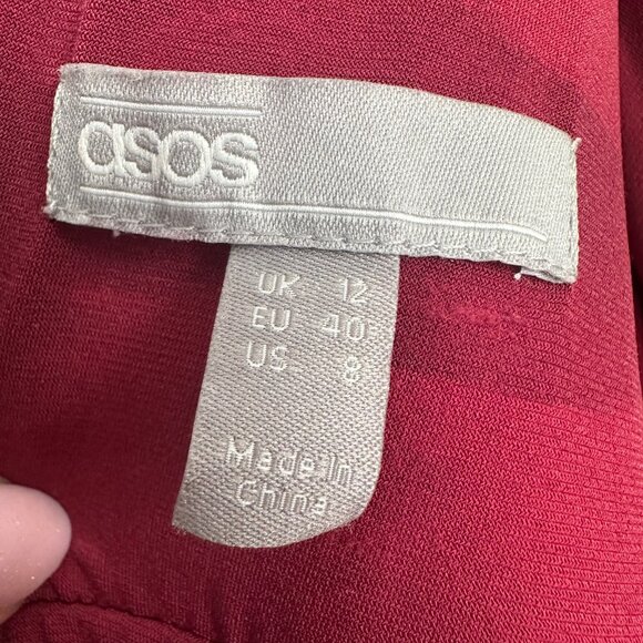 ASOS Burgundy Lace Insert Pleated Slit Maxi Dress 8 - Picture 13 of 14